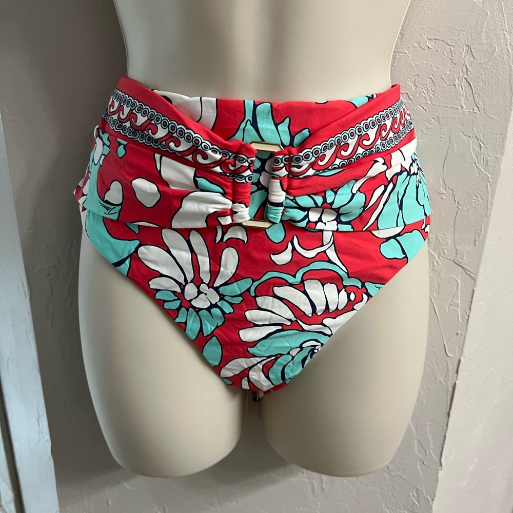 Trina Turk Red and Aqua Floral Bikini Bottom